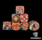 Red and black grail knights fantasy football dice set of seven 16mm resin dice compatible with Blood Bowl
