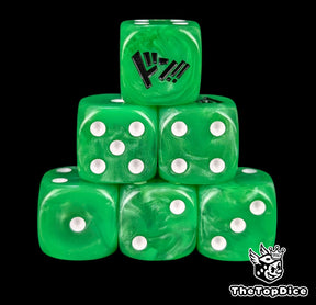 Green 16mm D6 counter dice with white pips for anime pirate TCG