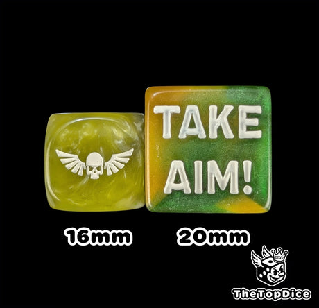 Six green 20mm command tokens showing all six commander order faces
