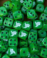 Pile of green hive alien 16mm D6 dice for a sci-fi xeno swarm