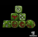 Green orc fantasy football dice set of seven 16mm resin dice compatible with Blood Bowl