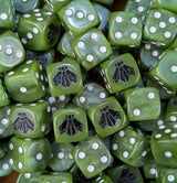 Pile of rotten green plague fly 16mm D6 dice for a sci-fi plague army