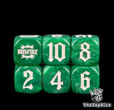 The full green face set in a block of six: five distances and one misfire