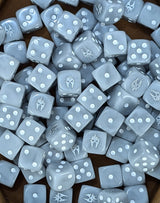 Pile of grey shadow wraith 16mm D6 dice for a dark fantasy miniature army