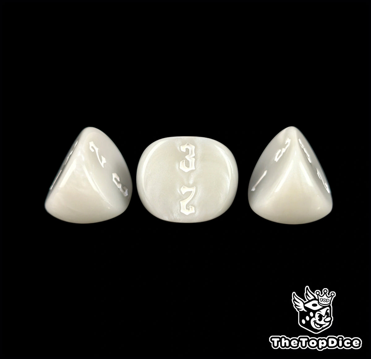 Grey 16mm D3 dice seen from close, hand painted digits standing out