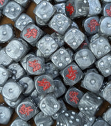 Pile of grey wolf 16mm D6 dice for a sci-fi wolf legion