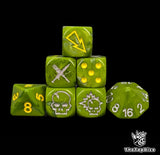 Green halfling fantasy football dice set of seven 16mm resin dice compatible with Blood Bowl