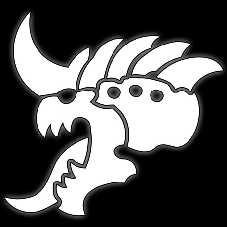 Horned alien bio skull with carapace crest, white on black, hive swarm xenos 16mm dice tile