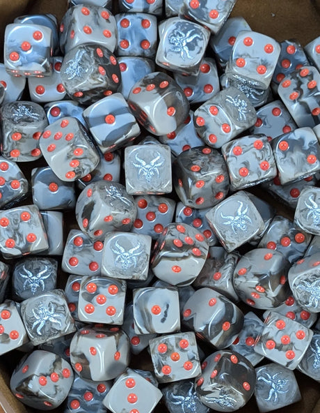 Pile of brown goat 16mm D6 dice for a fantasy beast army