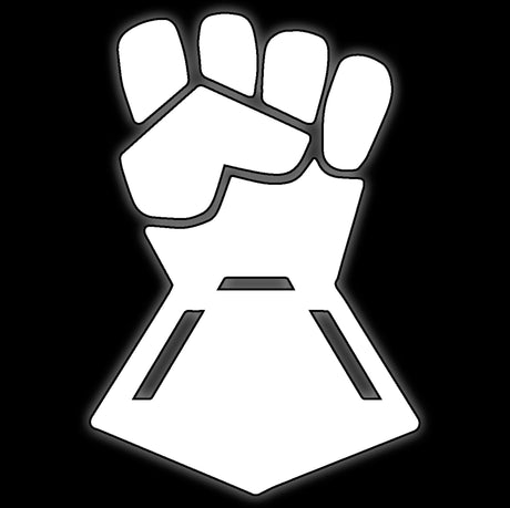 Clenched armoured fist in white on black, tile for imperial gauntlet chapter 16mm sci-fi dice