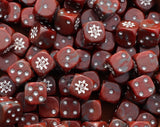 Pile of red and grey ruined helm 16mm D6 dice for a sci-fi chaos army