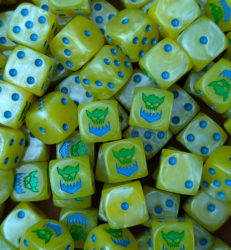 Custom resin D6 dice for fantasy greenskin armies