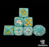 Turquoise jungle amazon fantasy football dice set of seven 16mm resin dice compatible with Blood Bowl