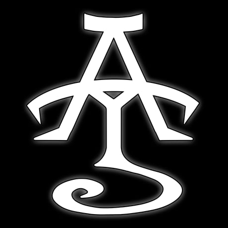 Elegant rune arch with a curling tail in white on black, tile for light elf 16mm fantasy dice