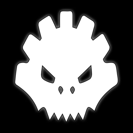 Crested lizard skull in white line art on black, tile for lizard warrior 16mm fantasy dice