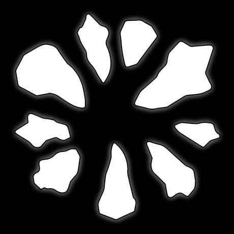 Ring of jagged fangs forming a great maw, white on black, tile for ogre tribe 16mm fantasy dice