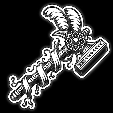 Ornate plumed sword with jewelled hilt, white on black, tile for old realm fantasy 16mm dice
