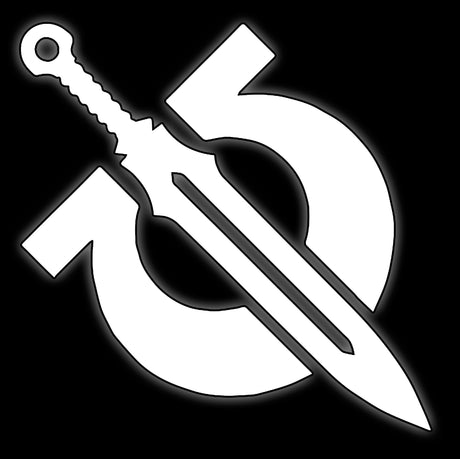 Omega symbol crossed by a sword in white on black, tile for omega marine chapter 16mm dice