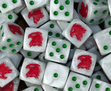 A pile of pearl white Mentors D6 with green pips and red eagles
