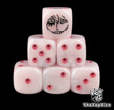 Pink 16mm D6 counter dice with a black officer emblem and fuchsia pips for anime pirate TCG