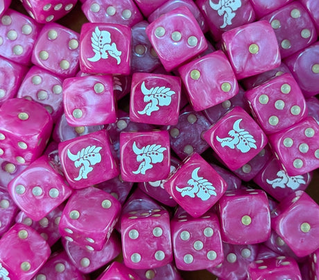 Pile of pink hive alien 16mm D6 dice for a sci-fi xeno swarm