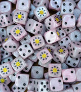 Full tray of pink Pink Numeral Legion D6 dice for tabletop wargaming and RPGs