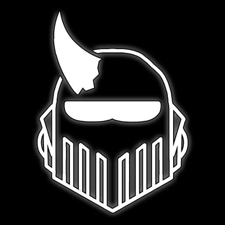 Crested plague helm with barred grille in white on black, tile for rot legion 16mm grimdark dice