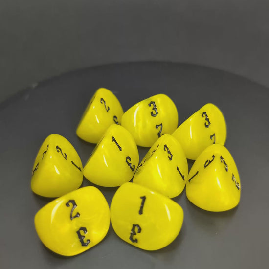 Yellow and black D3 dice for tabletop RPG and skirmish
