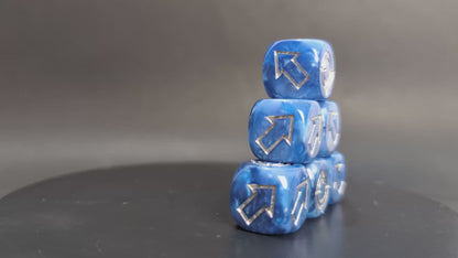 Directional resin dice with engraved arrows