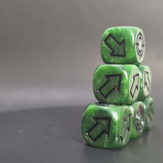Directional resin dice with arrow for deviation rolls