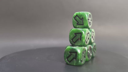 Directional resin dice with arrow for deviation rolls