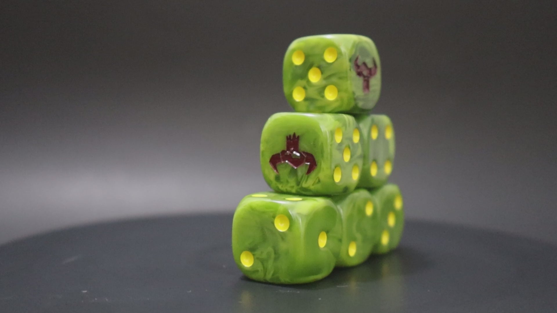 Waaagh-themed dice for brutal RPG forces