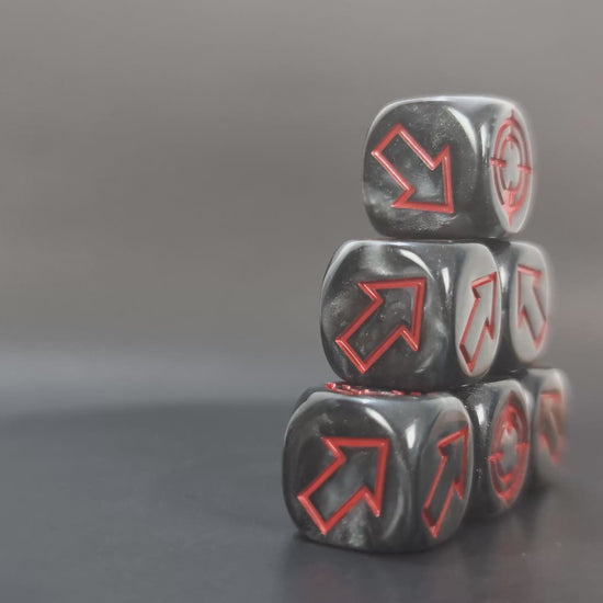 Resin deviation dice in black and red for tabletop RPG