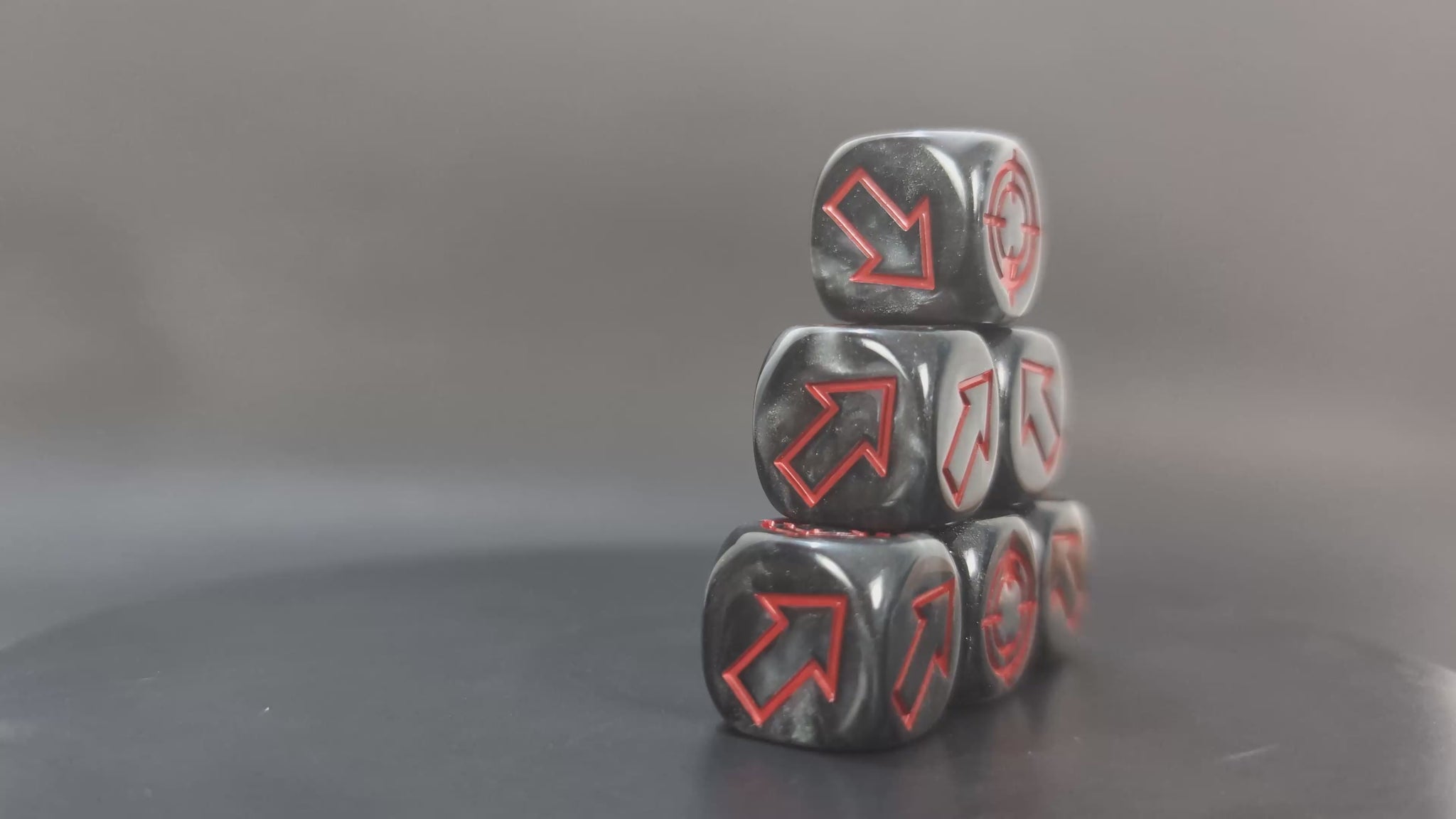 Resin deviation dice in black and red for tabletop RPG