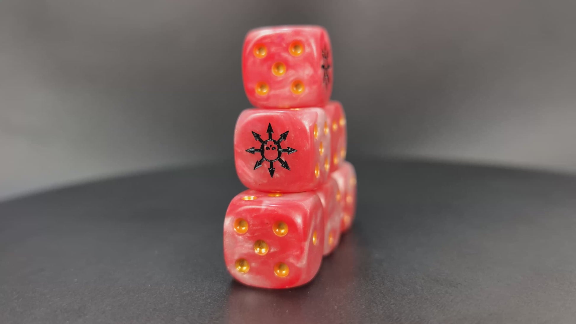 Grimdark bloodstained chaos dice set for RPGs and wargames