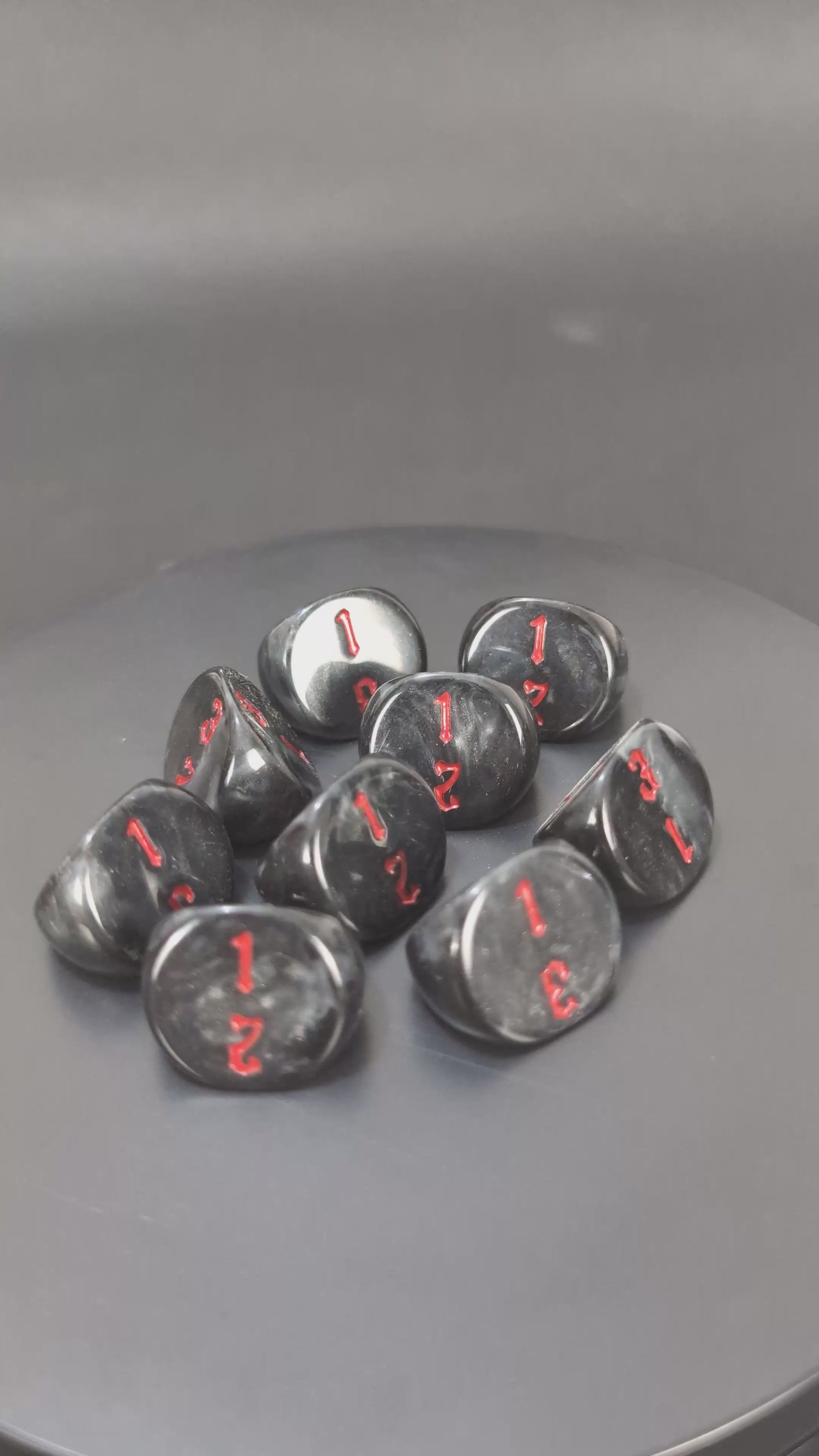 Black and red D3 resin dice for tabletop wargames