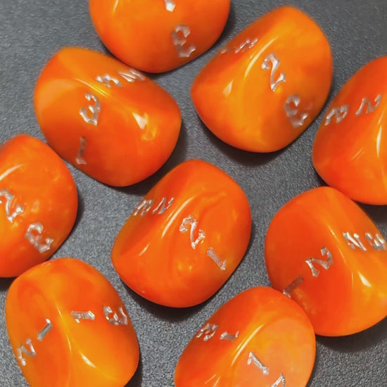 Orange silver engraved D3 dice for fantasy miniatures games