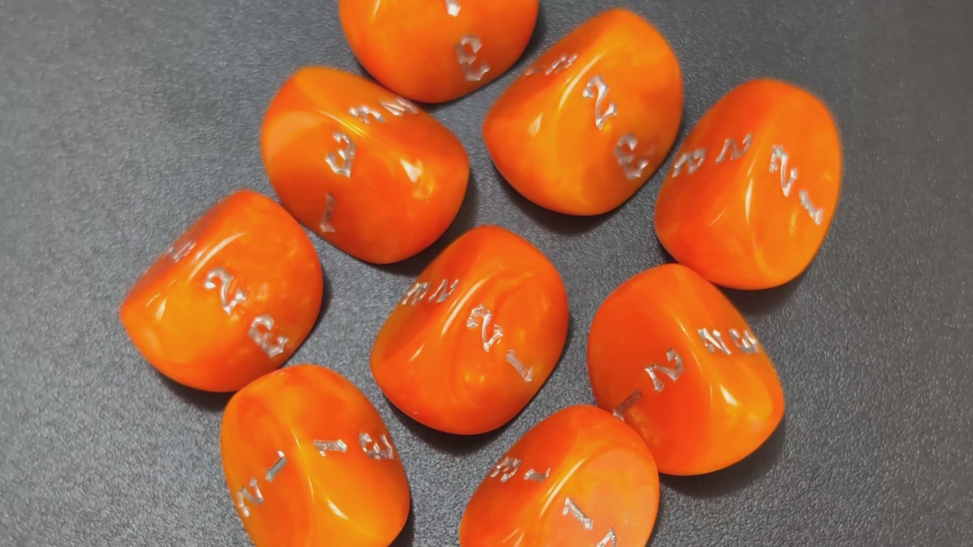 Orange silver engraved D3 dice for fantasy miniatures games