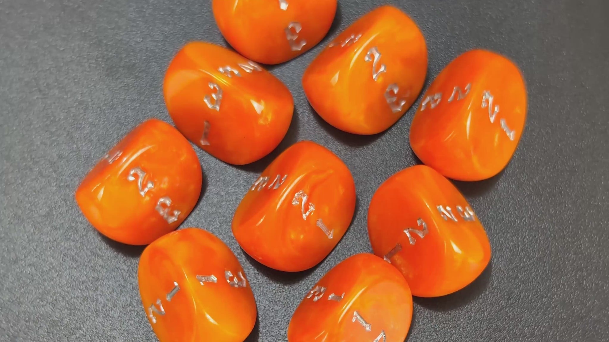 Orange silver engraved D3 dice for fantasy miniatures games