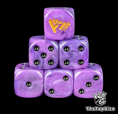 Purple 16mm D6 counter dice with black pips and a gold emblem for anime pirate TCG