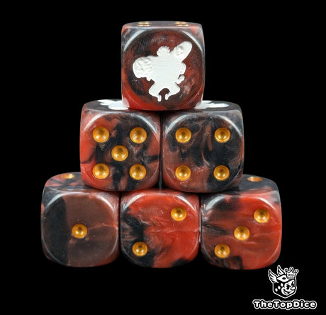 Red and black 16mm D6 counter dice with a white fighter emblem for anime pirate TCG