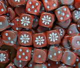 Pile of red and grey chaos helm 16mm D6 dice for a sci-fi chaos army