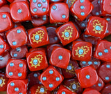 Pile of red cog skull 16mm D6 dice for a sci-fi tech priest army