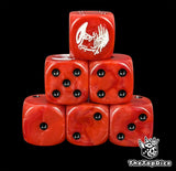 Red 16mm D6 counter dice with a white pirate emblem and black pips for anime pirate TCG