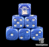 Six royal blue Astral Claws dice stacked, white claw and star above silver pips