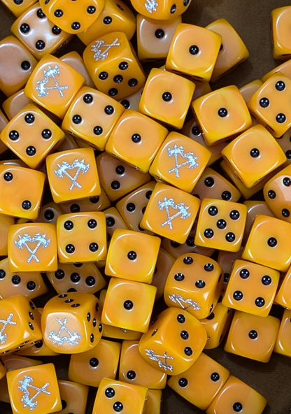Warhammer-style dwarf fire cult dice