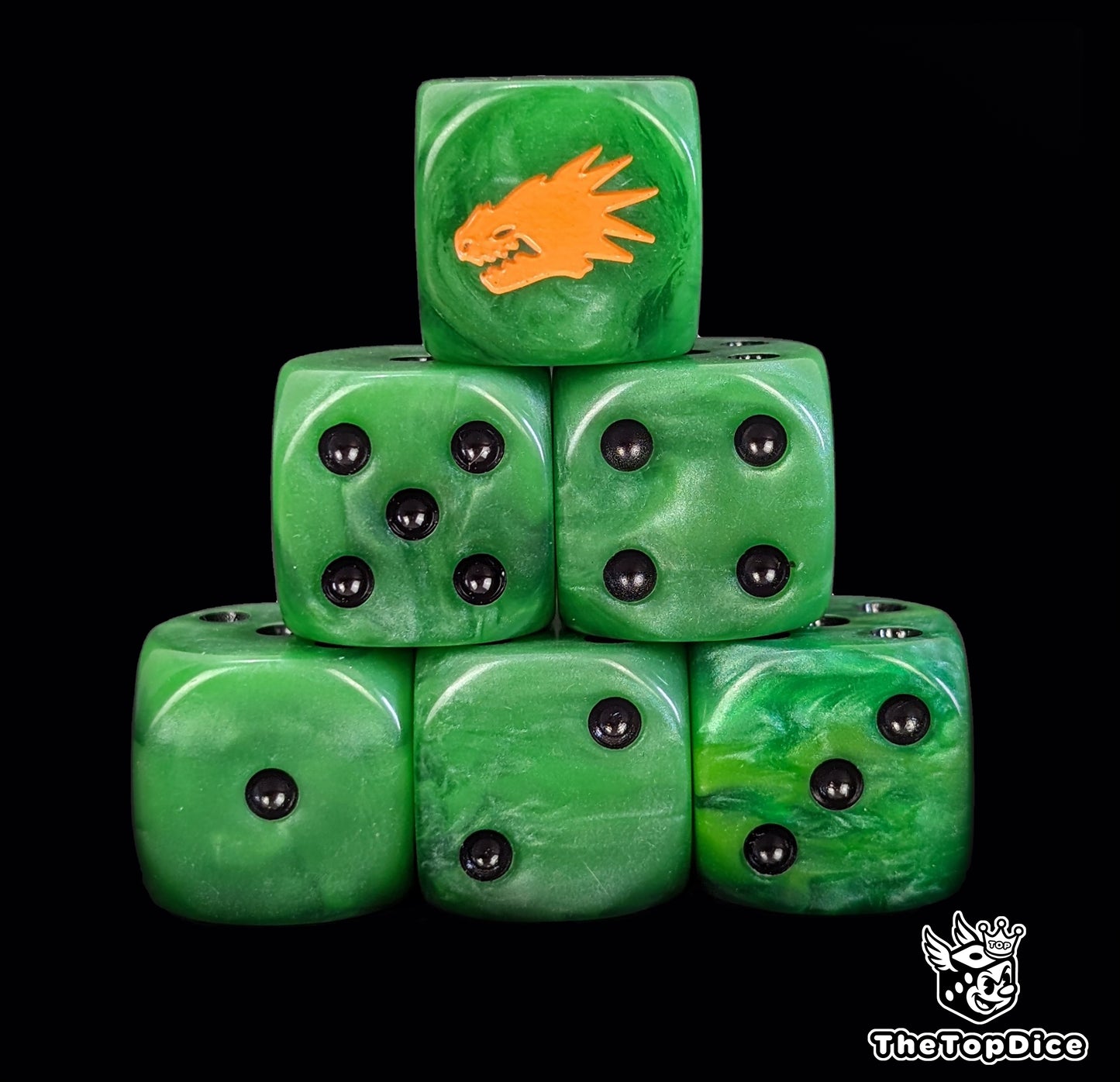 Salamander-inspired dice for flame marine warbands