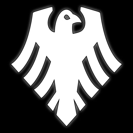 Raven with spread wings in white on black, tile for shadow raven chapter 16mm grimdark dice
