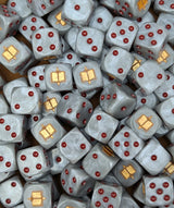 Pile of grey demon hunter 16mm D6 dice for a sci-fi knight army