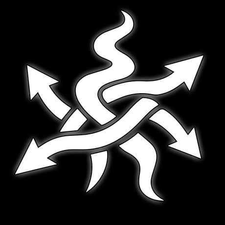 Star of nine crooked arrows in white on black, sorcerers cult change rune for 16mm fantasy dice